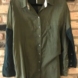 L free people Army and dark green button up.